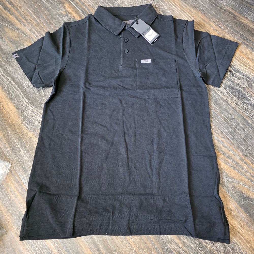 FIGS Technical Pique Scrub Polo Mens Small Black M22WW1004 Pima Cotton NWT